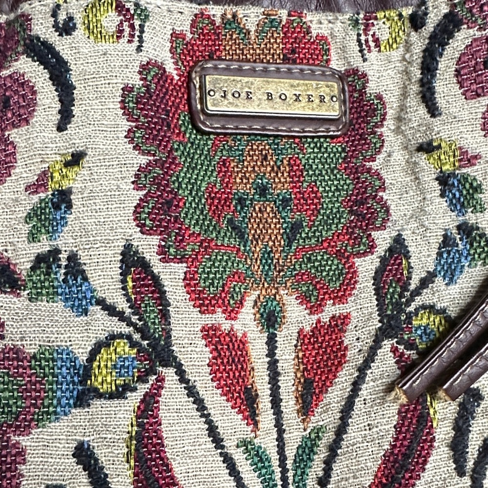Vintage “Kmart” Joe Boxer Brown Floral Embroidery Crossbody Bag - Picture 3 of 8